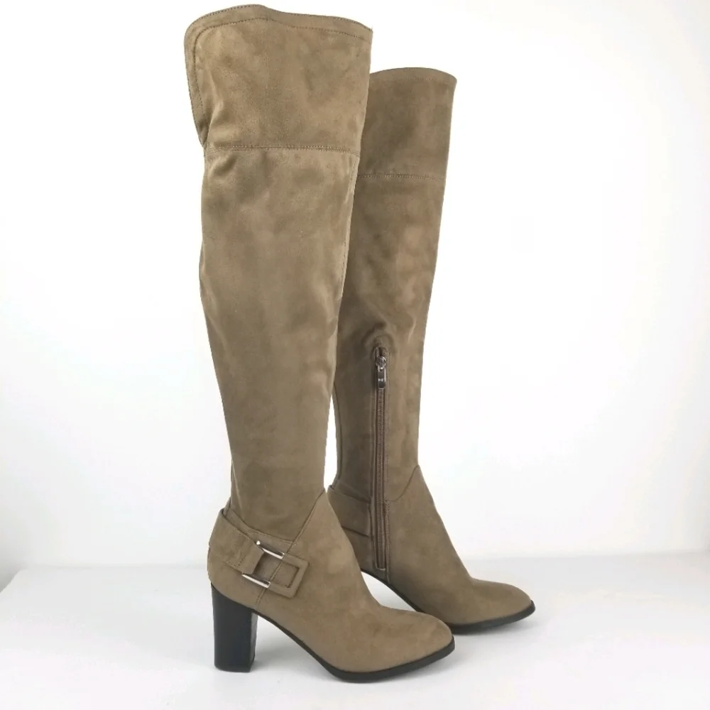 Marc Fisher‎ Christyna Over The Knee Boots Tan Suede Block Heel OTK Size 6.5